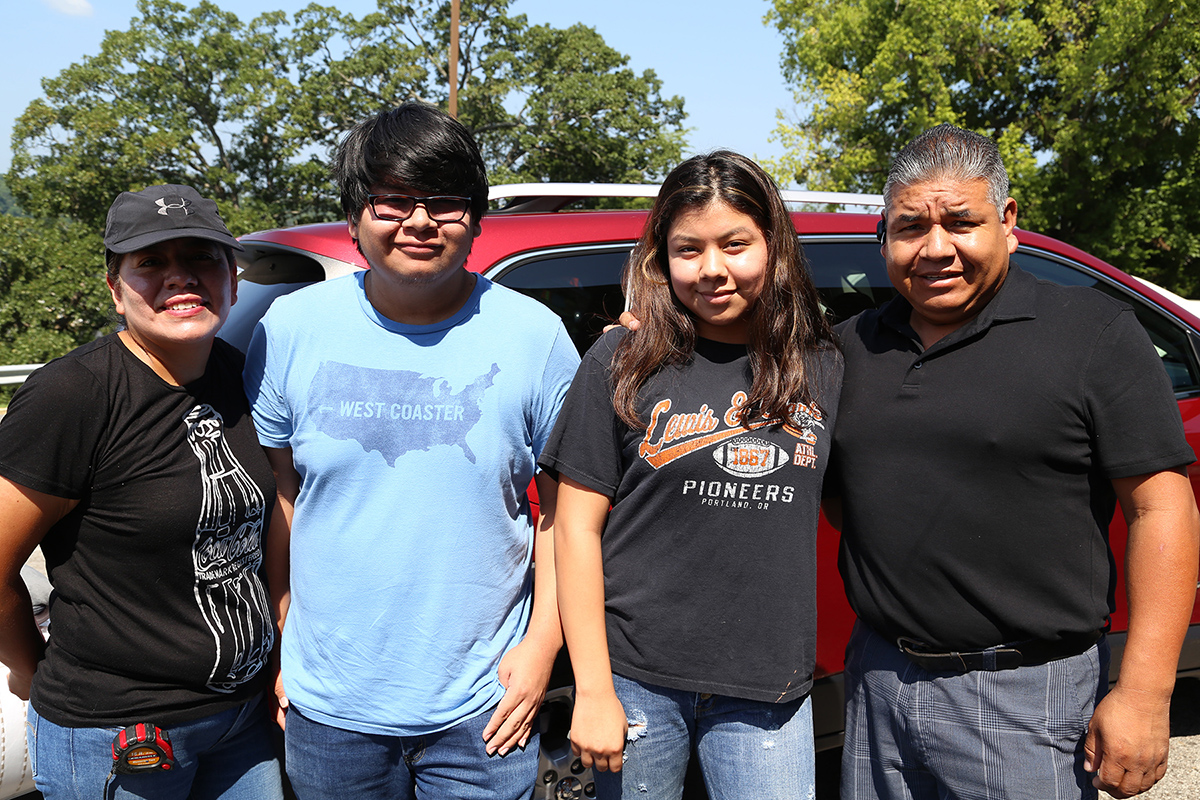 Emily Fabian, second from right, and her family drove in from Los Angeles to move into Yocum.